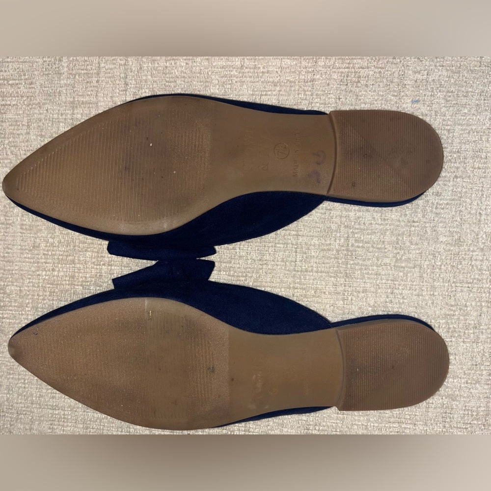 Crown & Ivy 7.5 Blue Bow Pointed Toe Mule Flats Studded Teacher Office Work Shoe - Picture 6 of 6